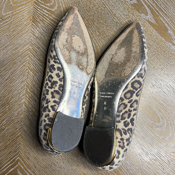 EMY MACK Leopard Leather Gold Pointy Flats 6 - Picture 11 of 12